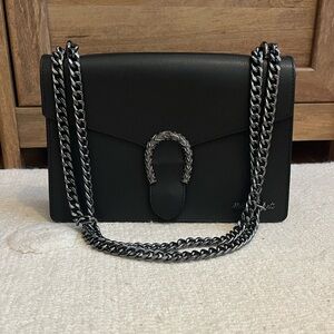 Black Leather Chain Shoulder Bag